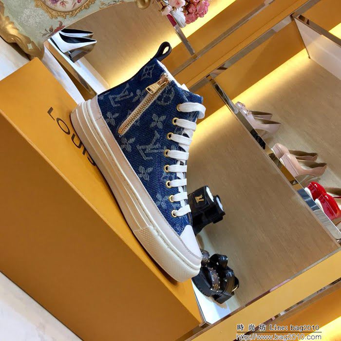 路易威登LV 2019爆款 LV經典Stellar 運動鞋 藍色Monogram牛仔布 高幫女休閒鞋  dsX2416
